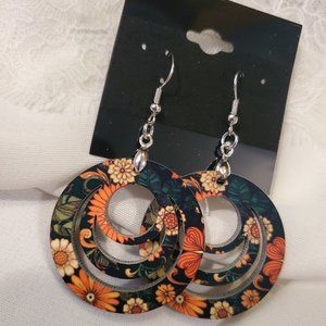 Hippie Flower Circle Sublimation Earrings